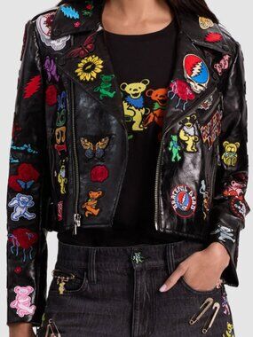 alice + olivia x Grateful Dead Cody Vegan Leather Moto Jacket NWT S
